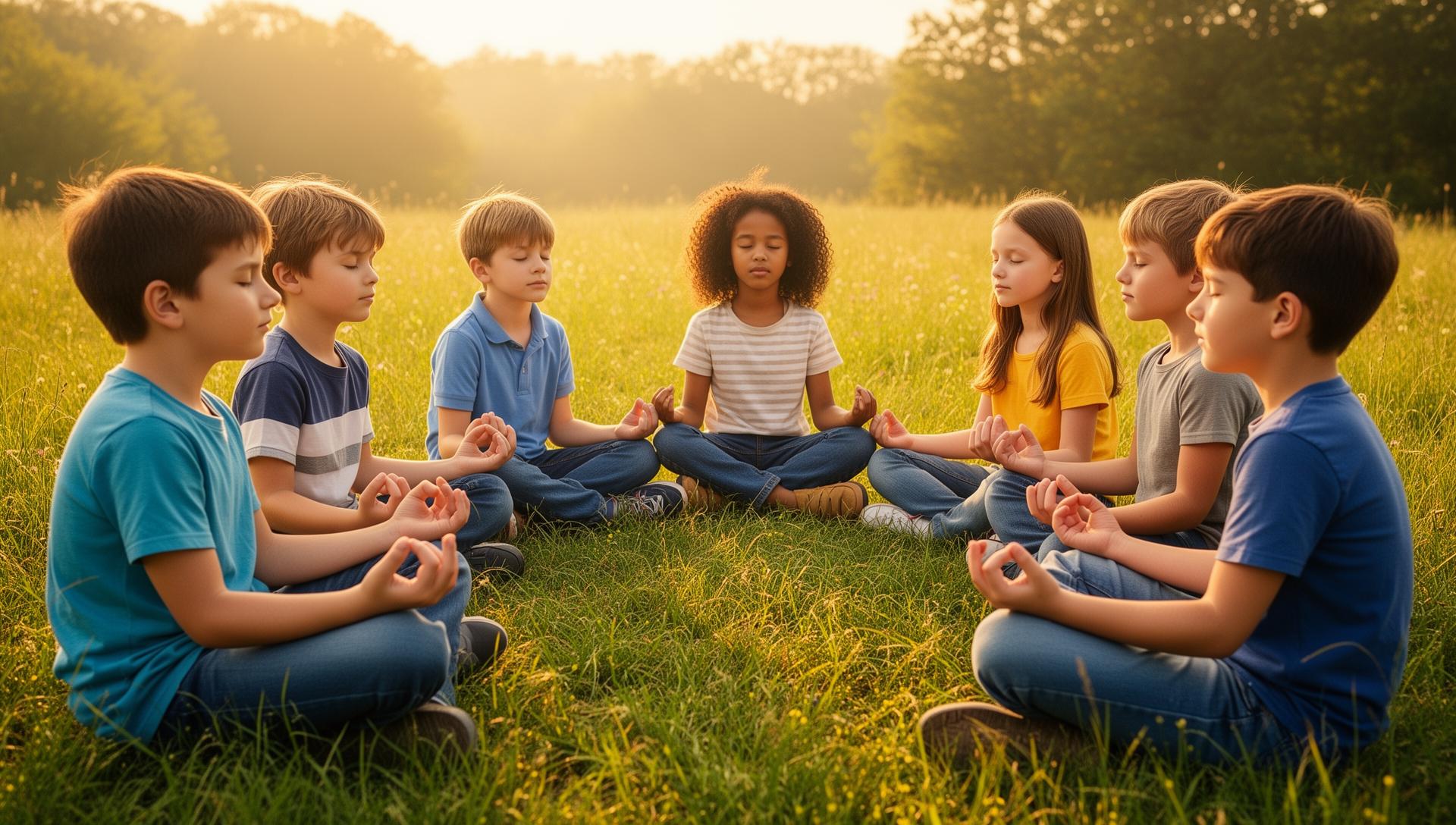 Kinder im Achtsamkeitskreis auf der Wiese